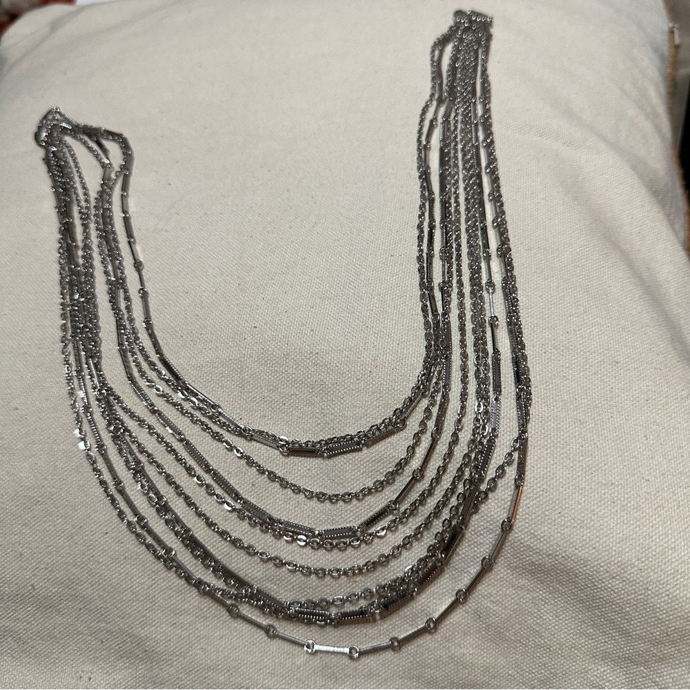 Silver Multi Chain Statement Necklace - image 2
